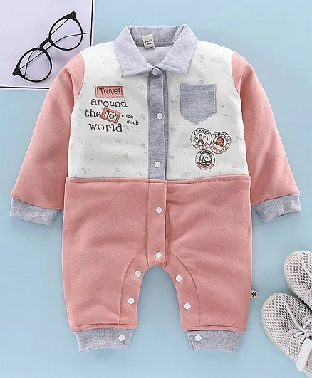 Brats And Dolls Full Sleeves Romper - Peach