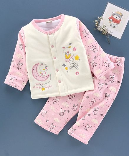 Brats and Dolls Winter Wear Full Sleeves Night Suit Rabbit Print - Pink