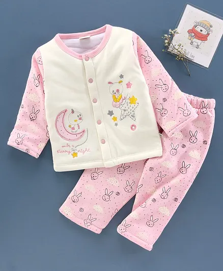 Brats and Dolls Winter Wear Full Sleeves Night Suit Rabbit Print - Pink