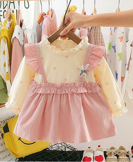 Kookie Kids Full Sleeves Frock Heart Print - Pink
