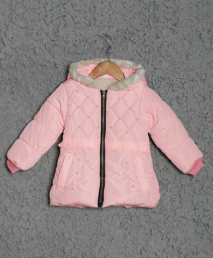 PASSION PETALS Full Sleeves Pearl Detailed Hooded Jacket - Light Pink