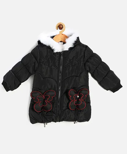 PASSION PETALS Full Sleeves Butterfly Design Hooded Jacket - Black