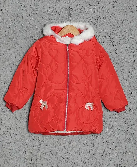 PASSION PETALS Full Sleeves Mouse Pattern Hooded Jacket - Red