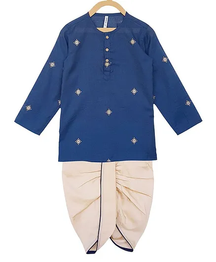 Campana Full Sleeves Printed Kurta & Dhoti Set - Blue & Gold