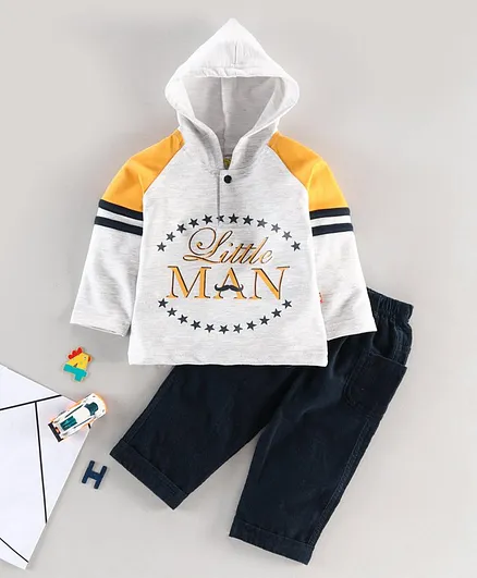 Wow Clothes Full Sleeves Tee & Pant Text Print - Yellow Blue