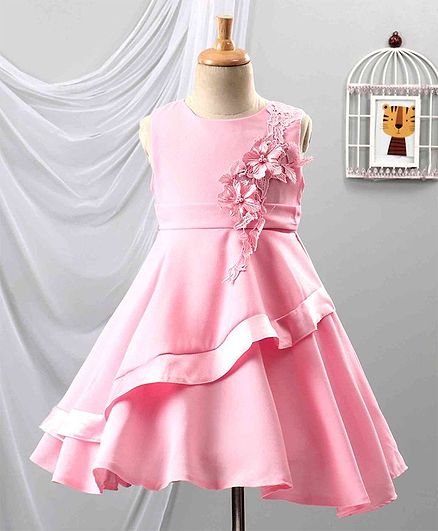 Anna Maria Sleeveless Floral Lace Embellished Dress - Onion Pink
