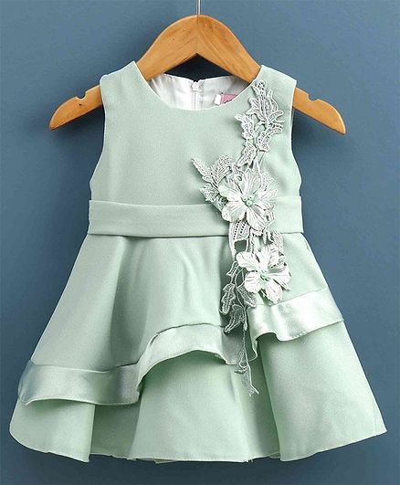 Anna Maria Sleeveless Floral Lace Embellished Dress - Green