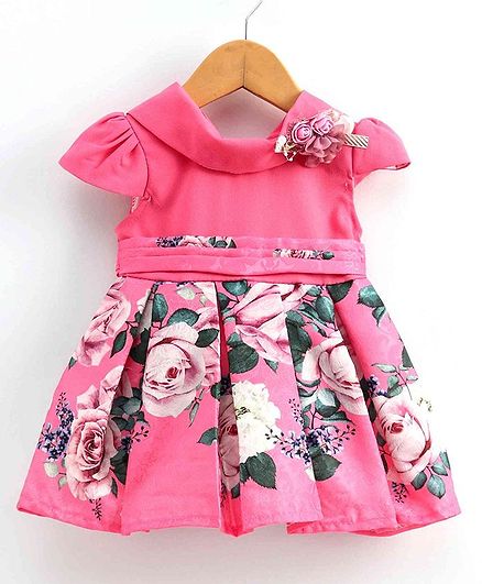 Anna Maria Cap Sleeves Floral Print Dress - Pink