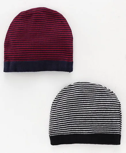 Simply Baby Caps Striped Pack Of 2 White Maroon - Diameter 9.5 cm