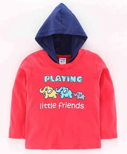 Tango Full Sleeves Hooded Tee Elephant Print - Red