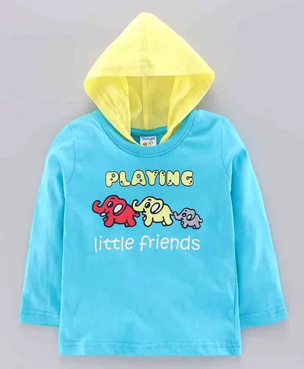 Tango Full Sleeves Hooded Tee Elephant Print - Blue