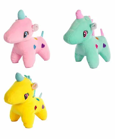 Deals India Unicorn Soft Toy Pink Sea Green Yellow Pack of 3 - Length 25 cm