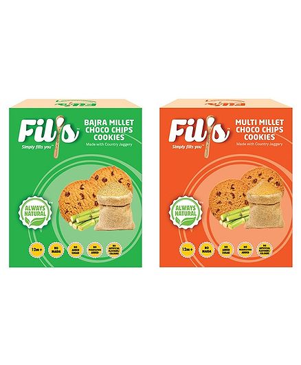 Fil's Bajra & Multi Millet Choco Chips Cookies Pack of 2 - 100 gm Each