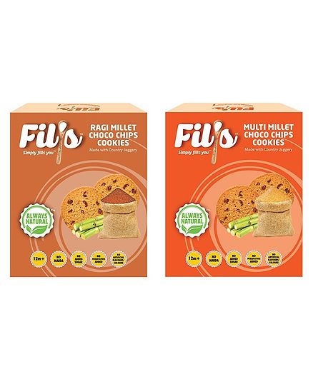 Fil's Ragi Millet & Multi Millet Choco Chips Cookies Pack - 100 gm Each