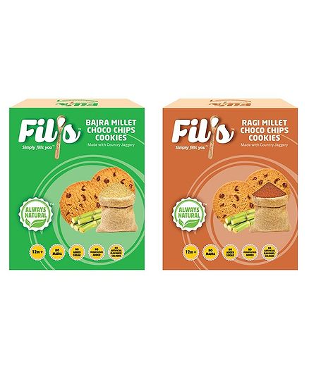 Fil's Bajra Millet & Ragi Millet Choco Chips Cookies Pack - 100 gm Each
