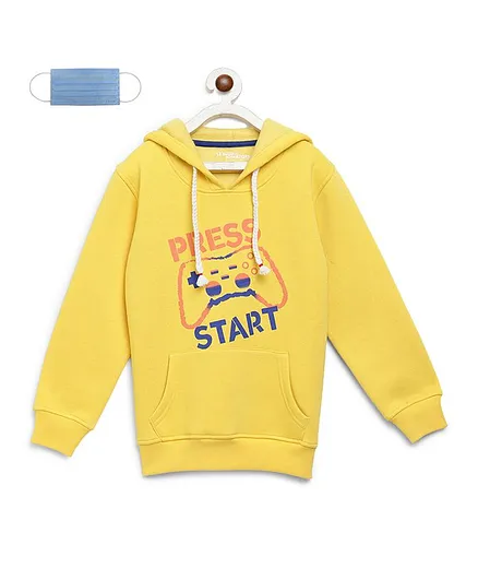 Li'L tomatoes Printed Full Sleeves Hoodie With Mask - Yellow