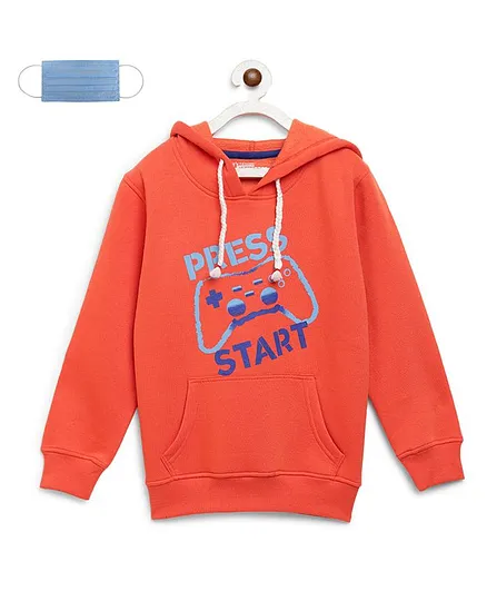 Li'L tomatoes Printed Full Sleeves Hoodie With Mask - Orange