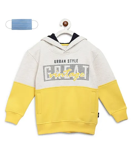 Li'L tomatoes Urban Style Printed Full Sleeves Hoodie With Mask - Yellow