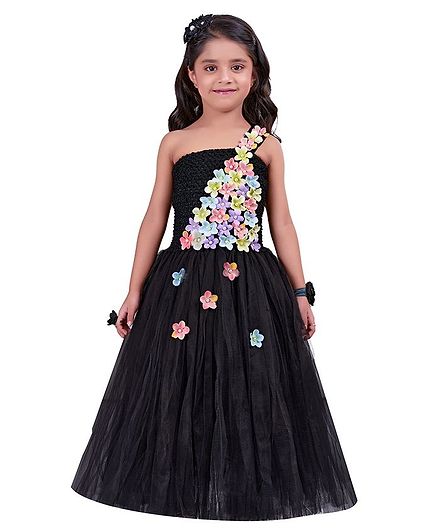 Pink Chick Sleeveless One Shoulder Flower Gown - Black