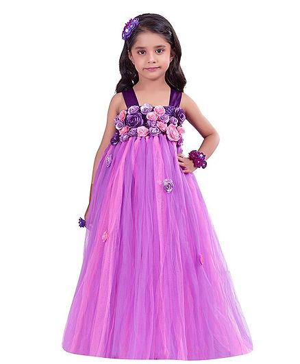 Pink Chick Flower Embellished Sleeveless Gown - Purple