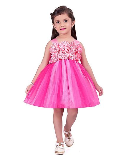 Pink Chick Sleeveless Flower Adorned Dress - Pink