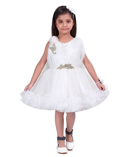 Pink Chick Sleeveless Ruffled Dress - White