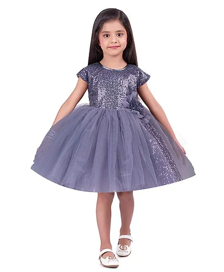 Pink Chick Short Sleeves Sequined Dress - Grey