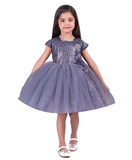 Pink Chick Short Sleeves Sequined Dress - Grey