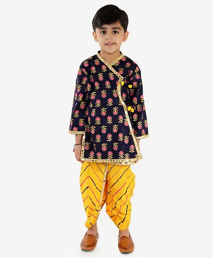 KID1 Full Sleeves Festive Mirror Lace Angrakha Kurta With Dhoti - Navy Blue