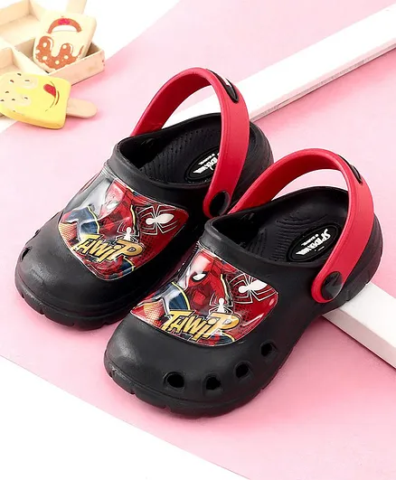 Cute Walk by Babyhug Clogs Spiderman Print - Black Red