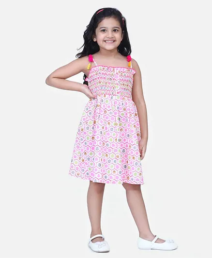 Fairies Forever Sleeveless Honey Comb Print Dress - Pink