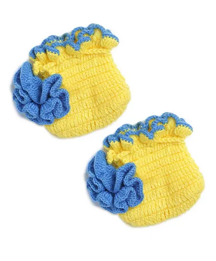 MayRa Knits Flower Design Crochet Booties - Yellow