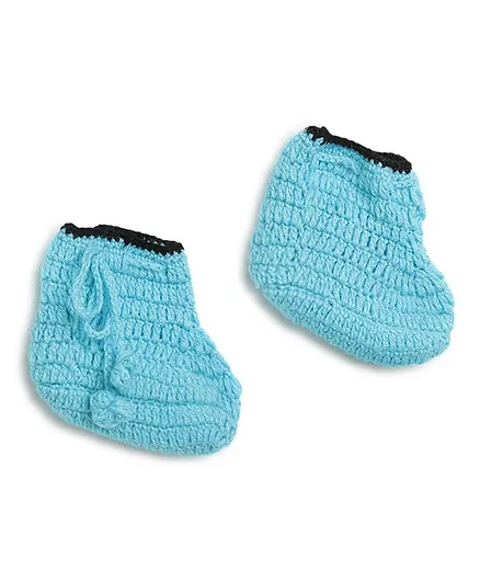 MayRa Knits Hand Knitted Crochet Booties - Blue