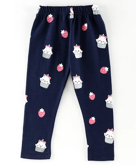 Eteenz Full Length Leggings Strawberry Print - Navy Blue