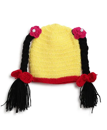 MayRa Knits Hand Knitted Braided Crochet Cap - Yellow