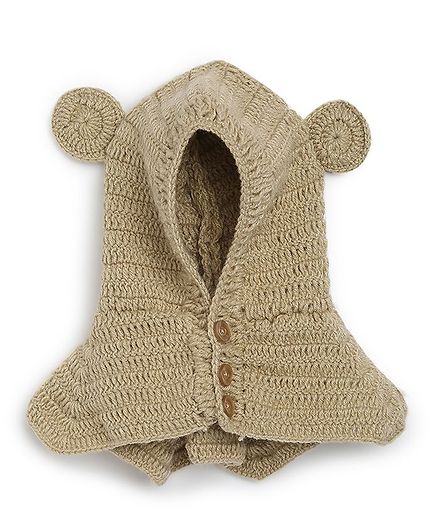 MayRa Knits Hand Knitted Ears Applique Crochet Cap - Brown