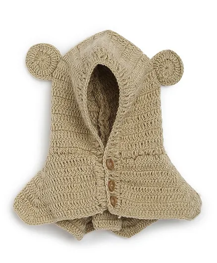 MayRa Knits Hand Knitted Ears Applique Crochet Cap - Brown