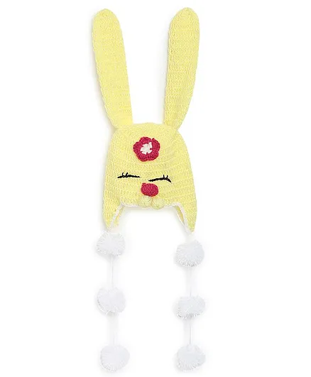 MayRa Knits Bunny Ears With Flower Crochet Cap - Yellow