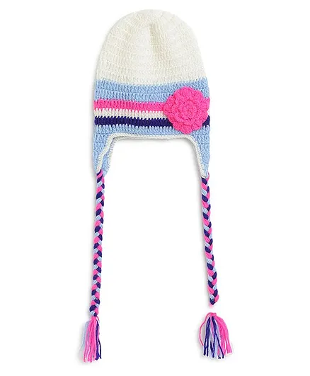 MayRa Knits Hand Knitted Floral Applique Crochet Cap - Multi Colour