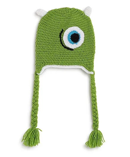 MayRa Knits Hand Knitted Alien Pattern Crochet Cap - Green