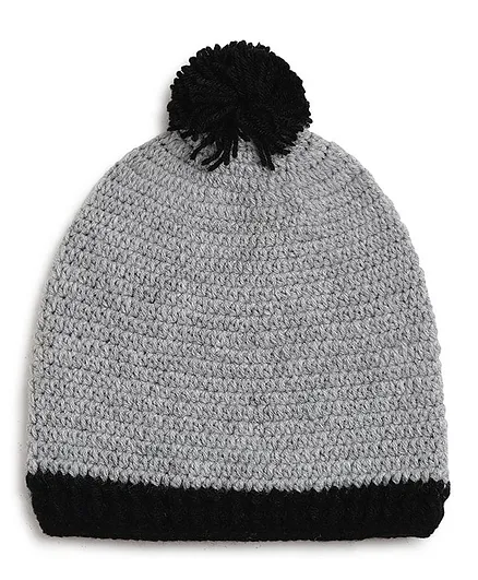 MayRa Knits Hand Knitted Pom Pom Design Crochet Cap - Grey