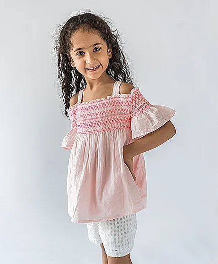 A Little Fable Half Sleeves Off Shoulder Smock Top - Pink