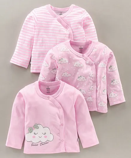 Tinyo 100%Cotton Full Sleeves Vests Cloud Print Pack of 3 - Pink