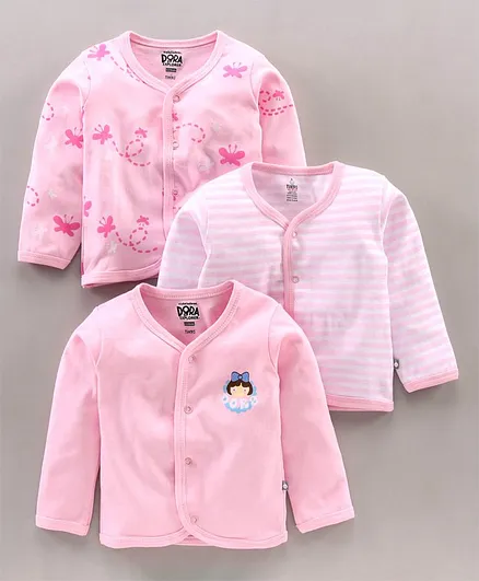 Tinyo Full Sleeves Vests Butterfly & Dora Print Pack of 3 - Pink White