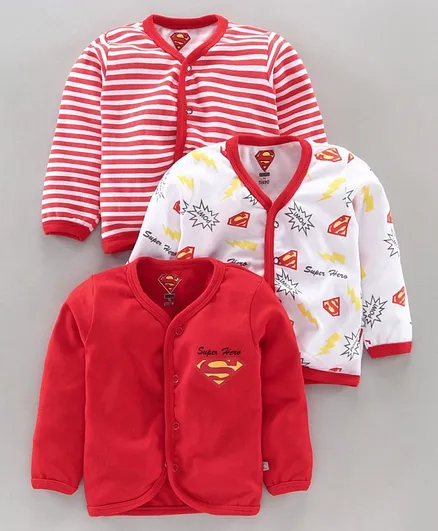 Tinyo Full Sleeves Vests Superman Print Pack of 3 - White Red