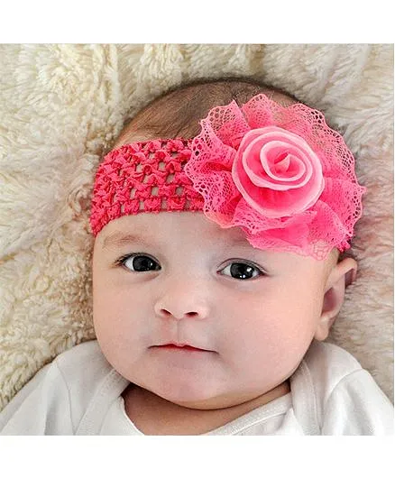 Akinos Kids Chiffon Lace Yard Knitting Headband - Fuschia Pink