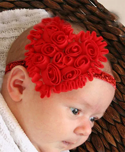 Akinos Kids  Rosette Flower Heart Soft Headband - Red