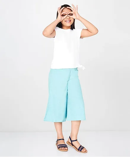 Global Desi Girl Solid Short Sleeves Knot Style Top - White