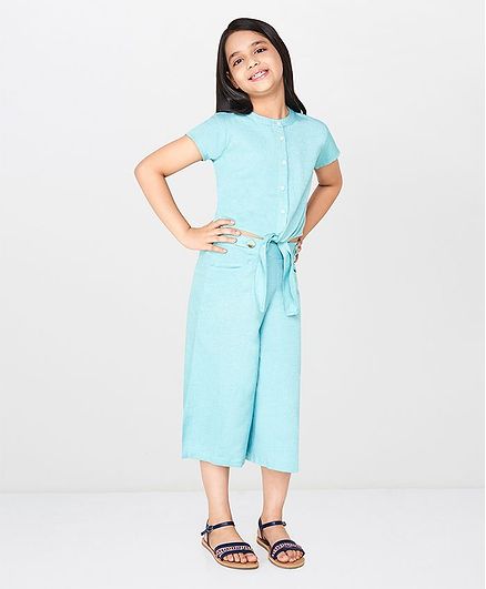 Global Desi Girl Half Sleeves Button Down Front Knot Top - Mint