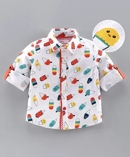 Babyoye Cotton Full Sleeves Shirt Ice Cream Print - White